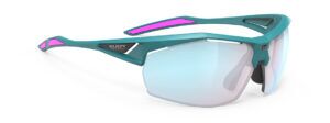 משקפי השמש Sydus של Rudy Project מק"ט SQ013422-0000 מסגרת טורקיז ועדשות פוליקרבונט עם ציפוי מראה תכלת.